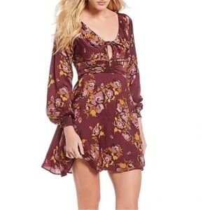 Free People morning light floral mini dress size 2 long sleeve fit & flare chic
